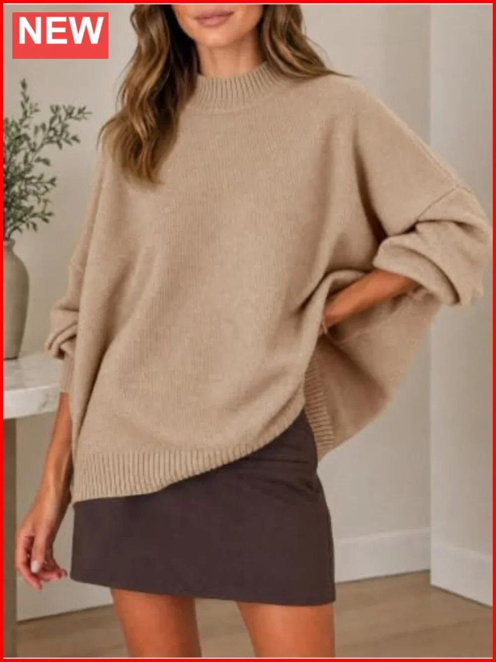 Oversized Mock Neck Pullover Sweater Long Sleeve Tunic Fall Winter